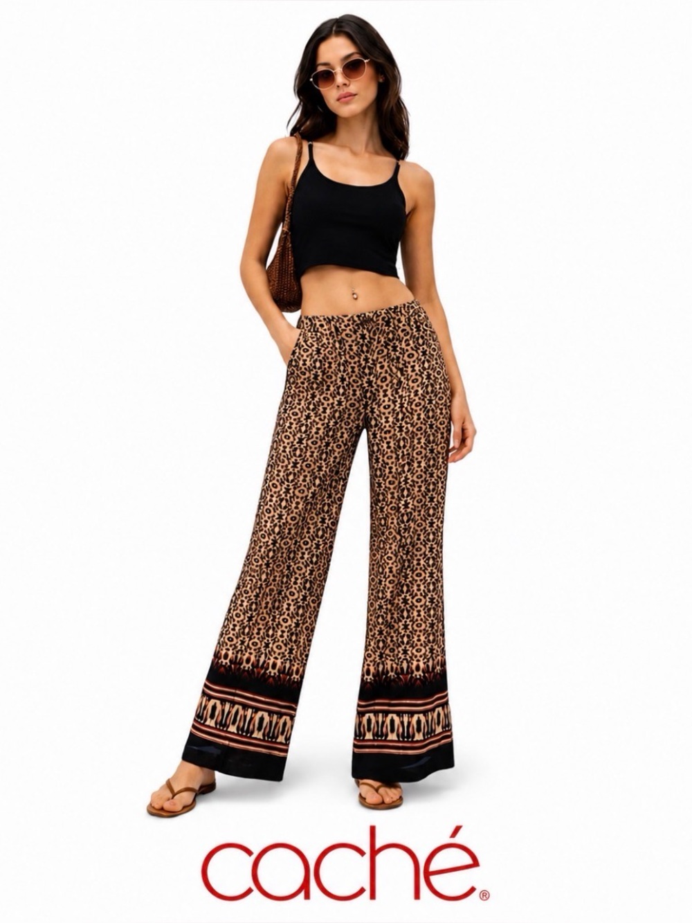 Vintage Y2K Cache Cheetah Print Wide Leg Pants Low Rise Silky Boho Resort Chic 2